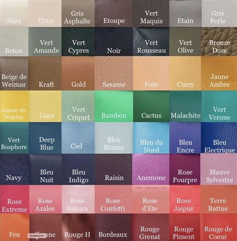 hermes leather colour chart.